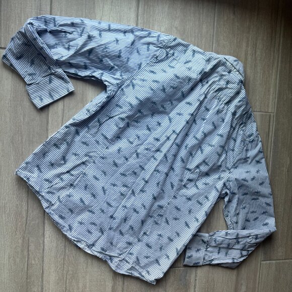 Denim & Flower White & Blue Striped Men's Button-Up Shirt with Dragonfly Print - Picture 5 of 6